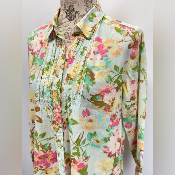 UNCOMMON THREADS J JILL Mint floral print long sleeve button down shirt size XS - Picture 3 of 14